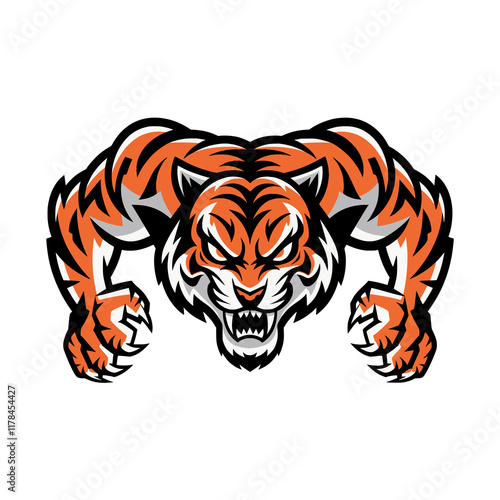 tiger attacking with claws design illustration logo on white background photo