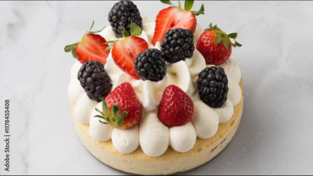 Vanilla Dessert with Fresh Strawberries and Blackberries on white background Vanilla Dessert with Fresh Strawberries and Blackberries on white background