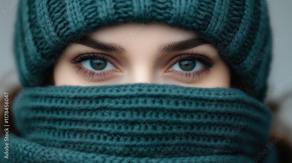 Close-up of a woman with a scarf covering her face Close-up of a woman with a scarf covering her face