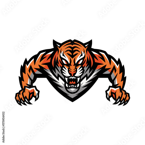 Wallpaper Mural tiger fierce attacking with claws design logo illustration Torontodigital.ca