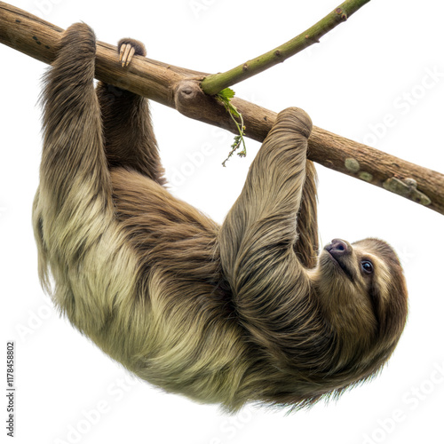 Sloth hanging upside down in rainforest wildlife photography serene jungle environment photo