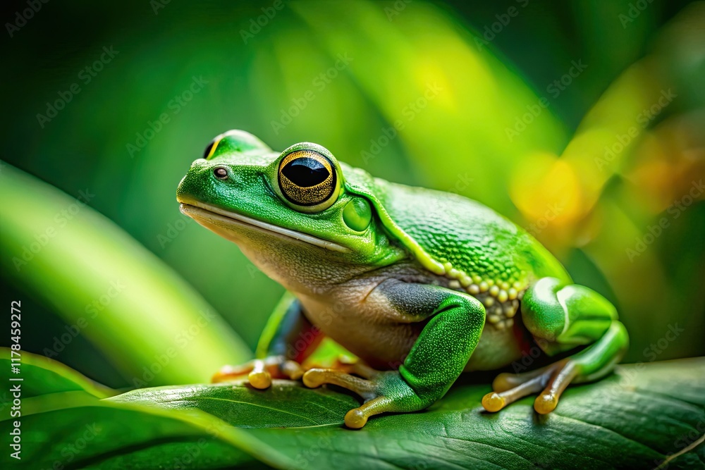 A close-up reveals the exquisite detail of a green frog; a stunning wildlife image capturing amphibian beauty. A close-up reveals the exquisite detail of a green frog; a stunning wildlife image capturing amphibian beauty.