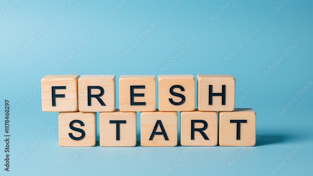 Fresh start, word on blue cubes, startup 2025, business beginners Fresh start, word on blue cubes, startup 2025, business beginners