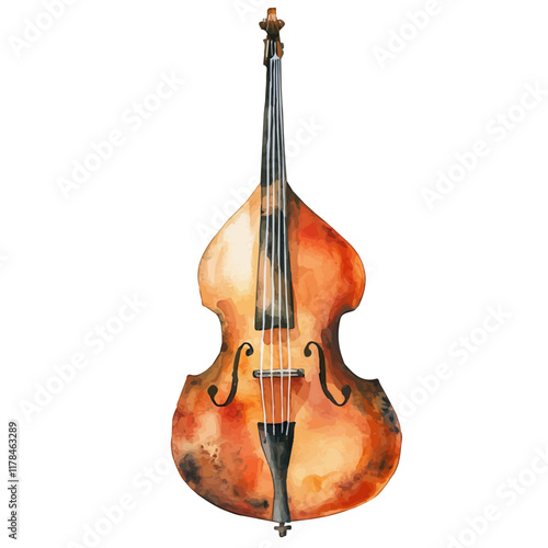 A watercolor of a double bass tailpiece, isolated on a white background. Double bass tailpiece vector.
