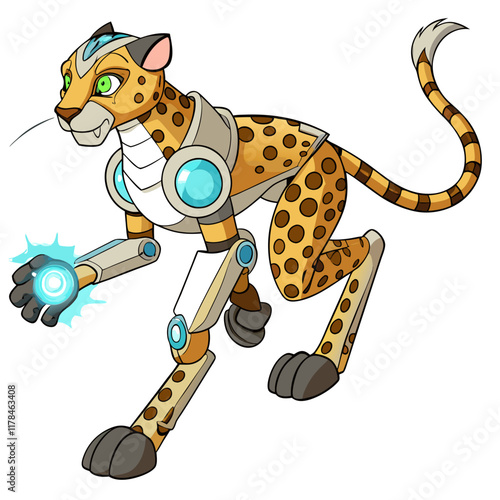 A robotic cheetah with high-speed limbs and a glowing core