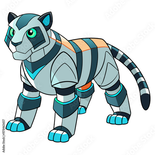 A robotic tiger with glowing stripes and a stealthy design.