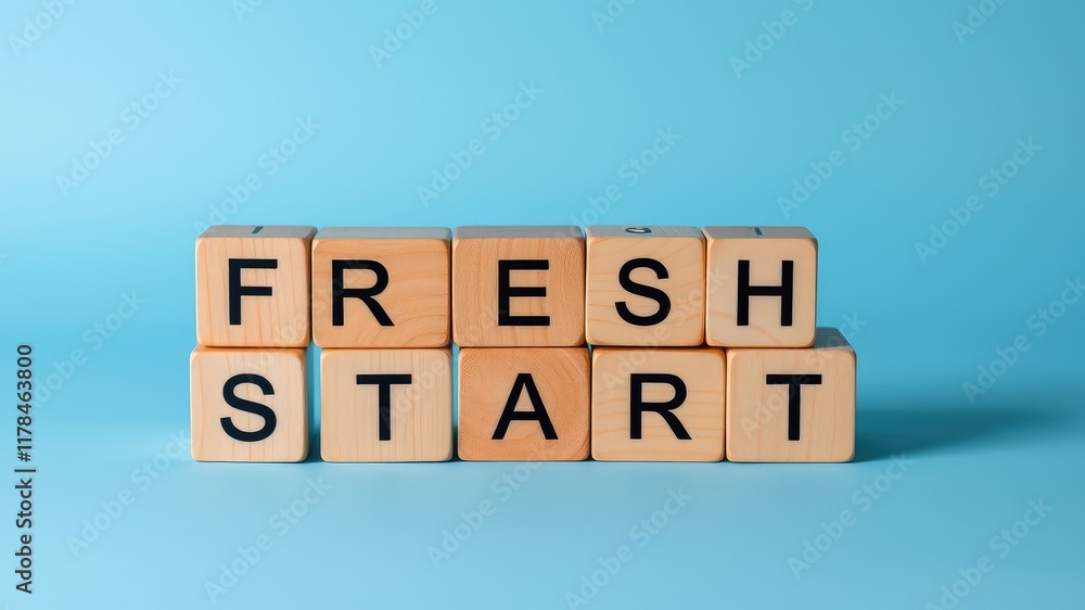 Fresh start, word on blue cubes, startup 2025, business beginners Fresh start, word on blue cubes, startup 2025, business beginners