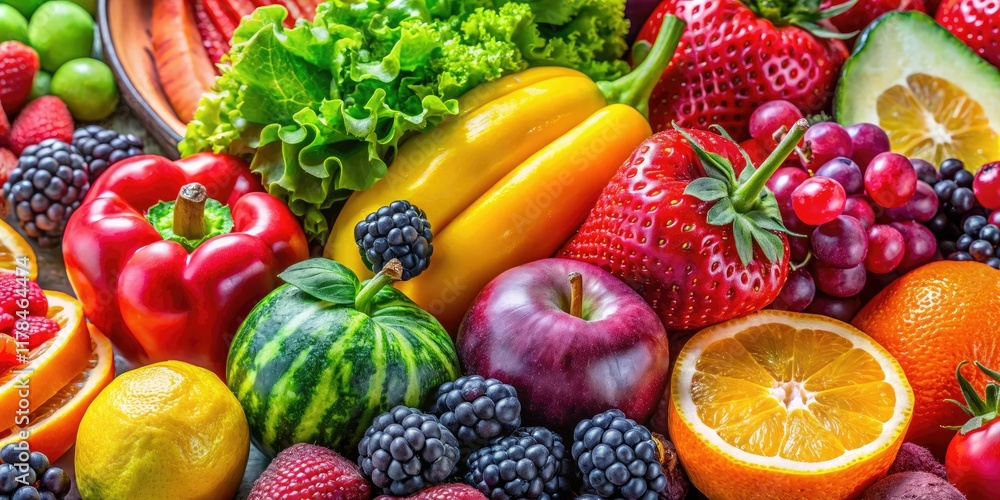 Colorful Fruit & Veggie Salad Stack Macro Photography