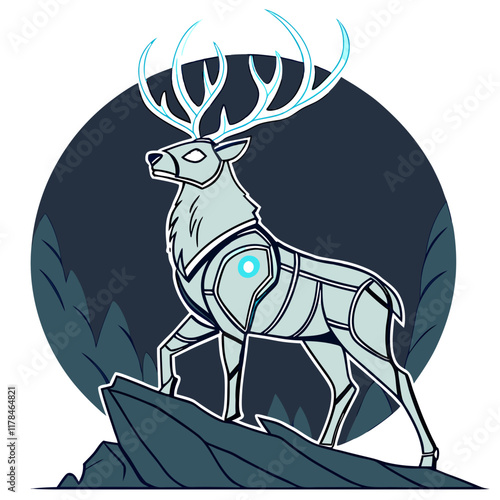 A robotic stag with glowing antlers and a regal, high-tech design.