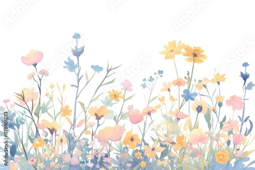 Colorful watercolor wildflower meadow