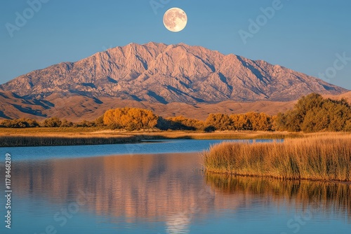 Majestic Full Moon Over San Bernardino Mountains Near Palmdale