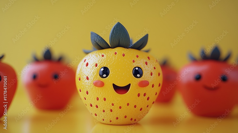 Obraz premium Cute Yellow Strawberry Illustration