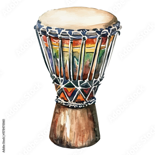 A watercolor drawing of a djembe strap, isolated on a white background. Djembe strap vector.
