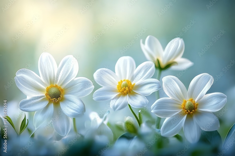 Springtime Elegance: Close-Up of White Blossoms with Blurry Background Springtime Elegance: Close-Up of White Blossoms with Blurry Background