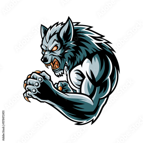 werewolves angry pose attacking with claws design logo photo