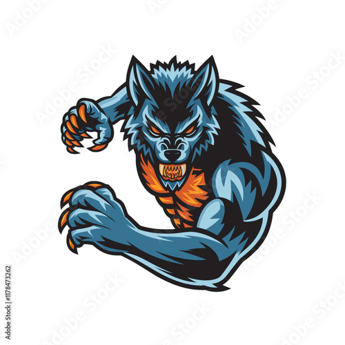 werewolves design pose attacking with claws logo