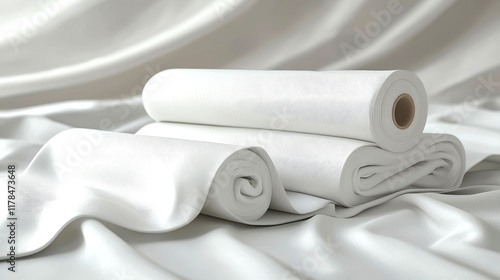 Luxurious White Fabric Rolls: Elegant Textile Texture for Design and Fashion.  Pure, Soft Cotton Material, Perfect for Backgrounds and Projects. photo