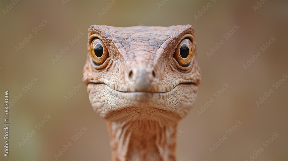 Fototapeta premium Close-up Portrait of a Curious Baby Dinosaur 