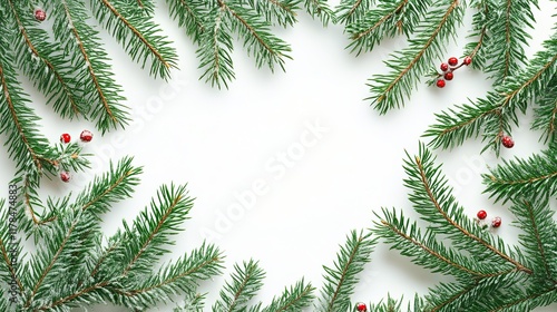 A cozy holiday background featuring lush evergreen tree branches, perfect for creating a warm, festive atmosphere during the winter season. photo