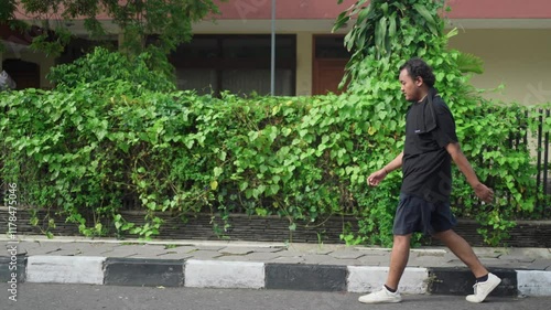 fat asian walk walking outdoor for exercise