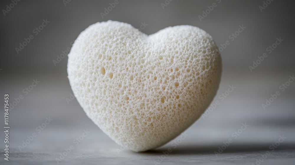 Fototapeta premium Heart shaped white sponge on smooth surface