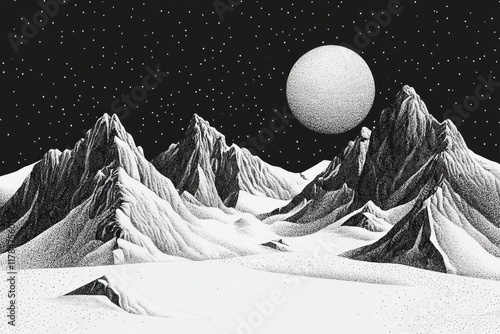 Snow moutain view landscapes art night moon. photo