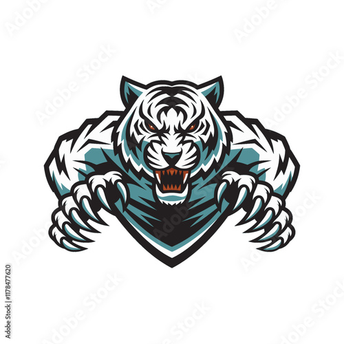 white tiger malignant attacking with claws design illustration logo