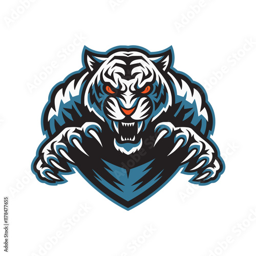 white tiger malignant attacking with claws design logo