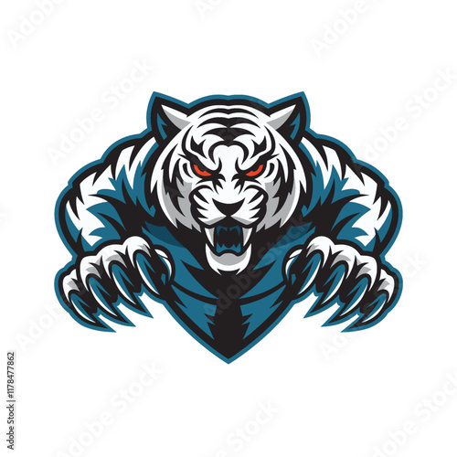 white tiger malignant attacking with claws design logo illustration