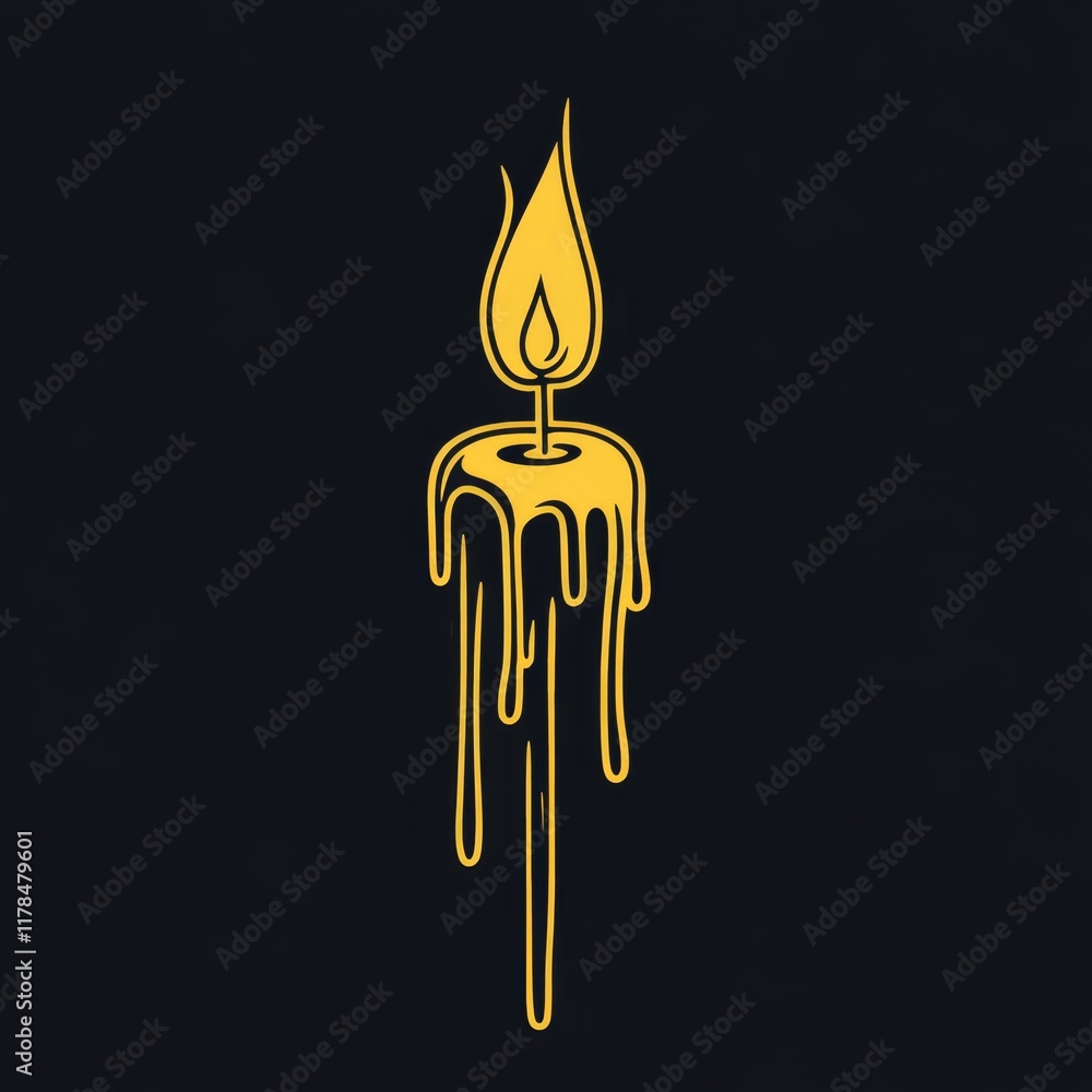 A striking yellow candle with a melting wax effect, glowing gently against a black background. This image embodies warmth and tranquility, perfect for decor. A striking yellow candle with a melting wax effect, glowing gently against a black background. This image embodies warmth and tranquility, perfect for decor.