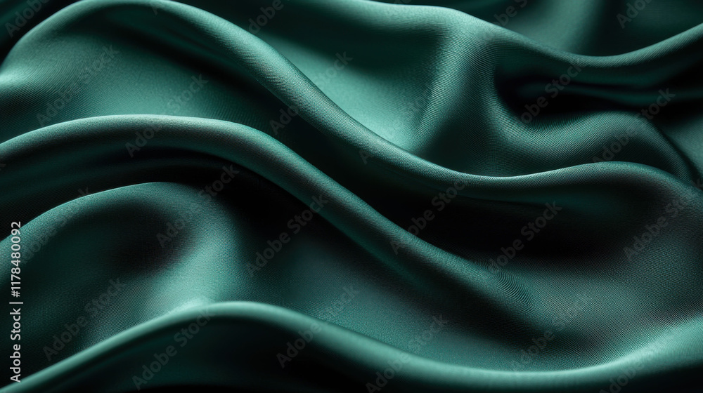 Obraz premium Luxurious rippling silk texture in deep emerald green, evoking elegance