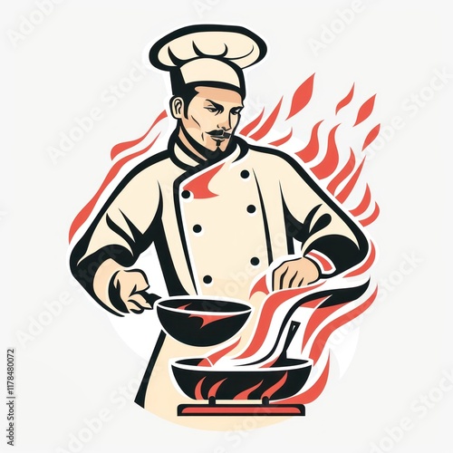 Illustration of chef cooking adult heat restaurant.