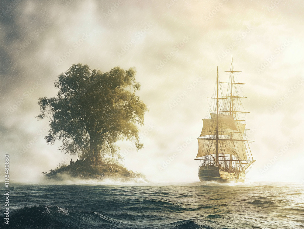 Fototapeta premium ship in the fog