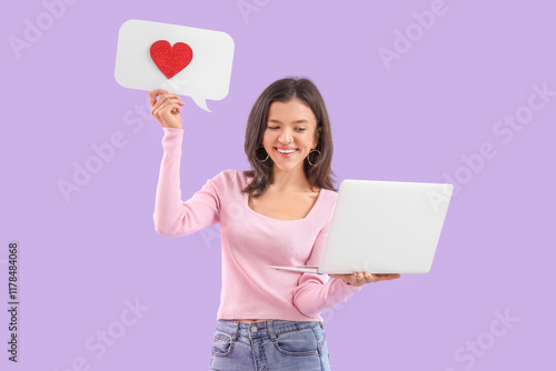 Young woman holding speech ...