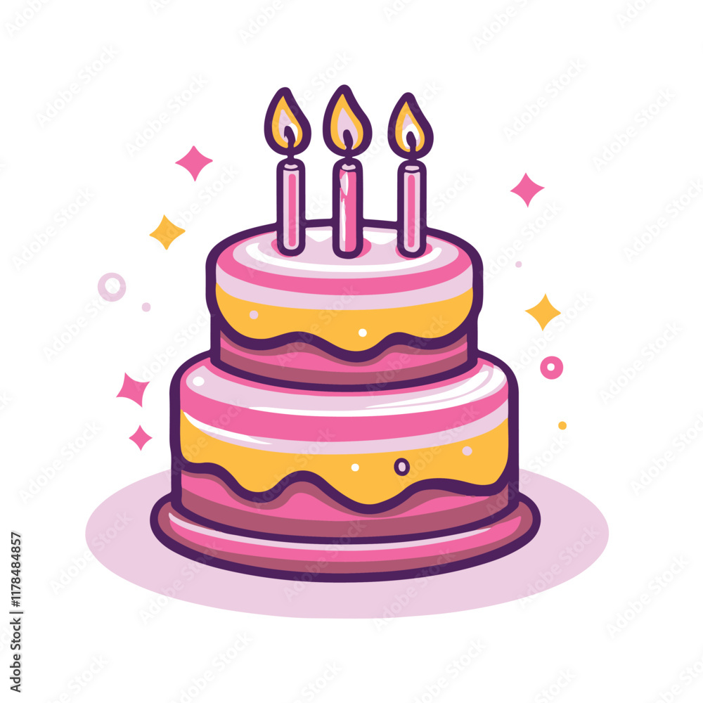 Vector icon of a two tier cake with candles Vector icon of a two tier cake with candles