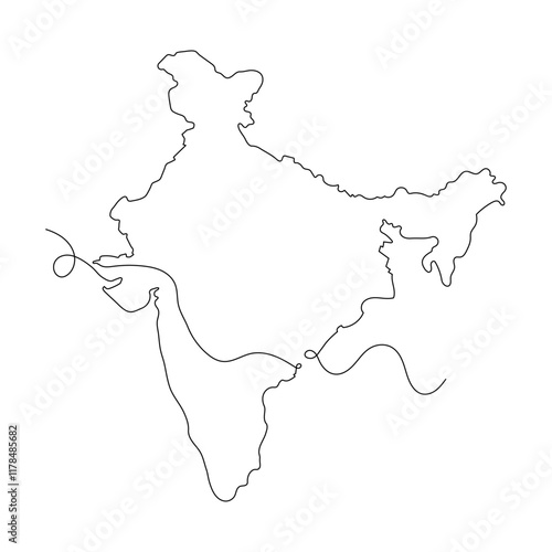 Continuous line Map of India Isolated on white Background