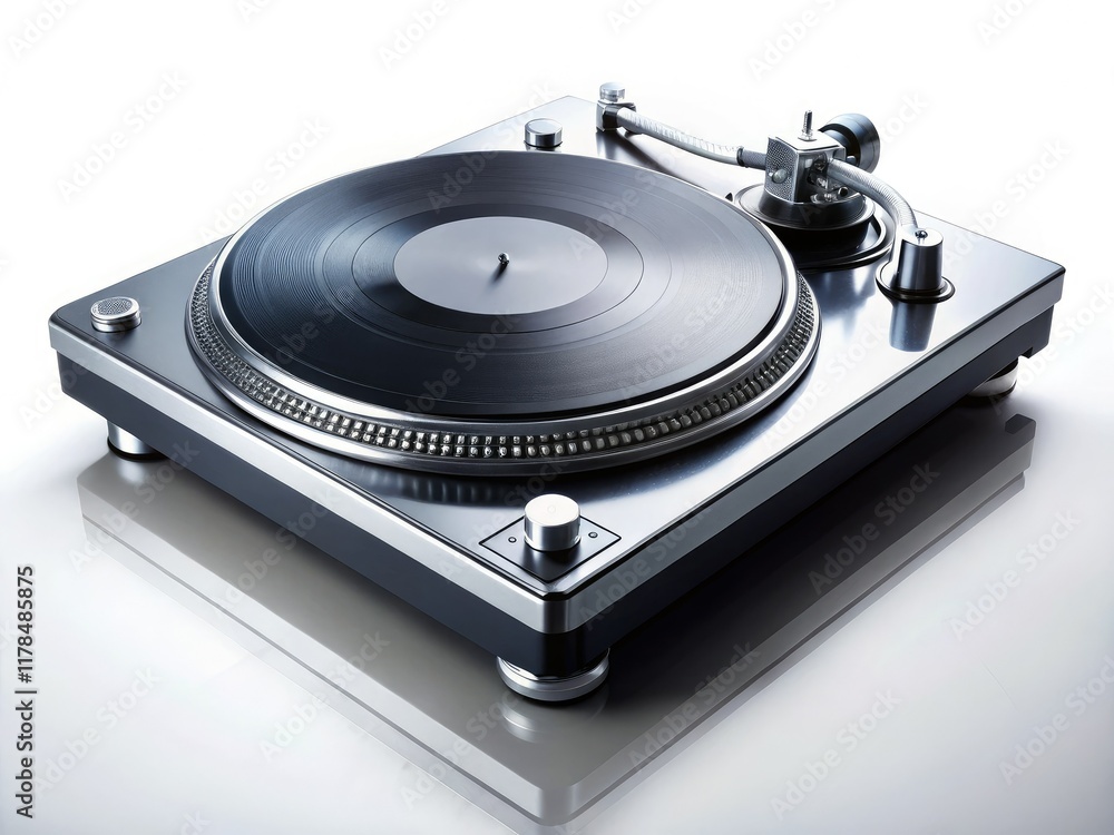 DJ Vinyl Player Isolated White Background with Copy Space DJ Vinyl Player Isolated White Background with Copy Space