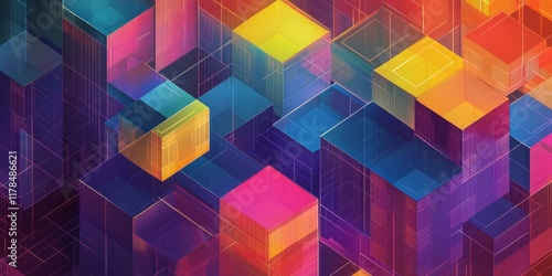 Colorful Isometric Perspective of Abstract Data Structures with Vibrant Geometry and Modern Design Elements photo