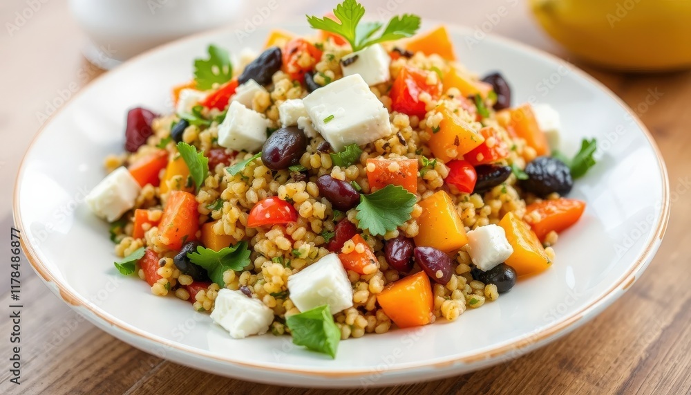 Colorful Bulgur Salad with Feta and Olives in a Bowl Colorful Bulgur Salad with Feta and Olives in a Bowl
