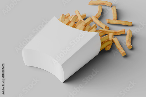 Blank french fries packaging mockup right angle view