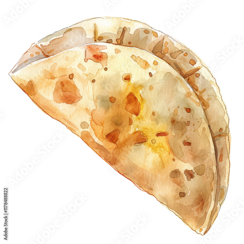 Delicious, golden-brown tortilla filled with savory ingredients, perfect for culinary designs and food-related projects.