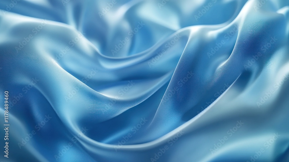 Fototapeta premium Soft, flowing light blue silk fabric with elegant drapes and folds. (1)