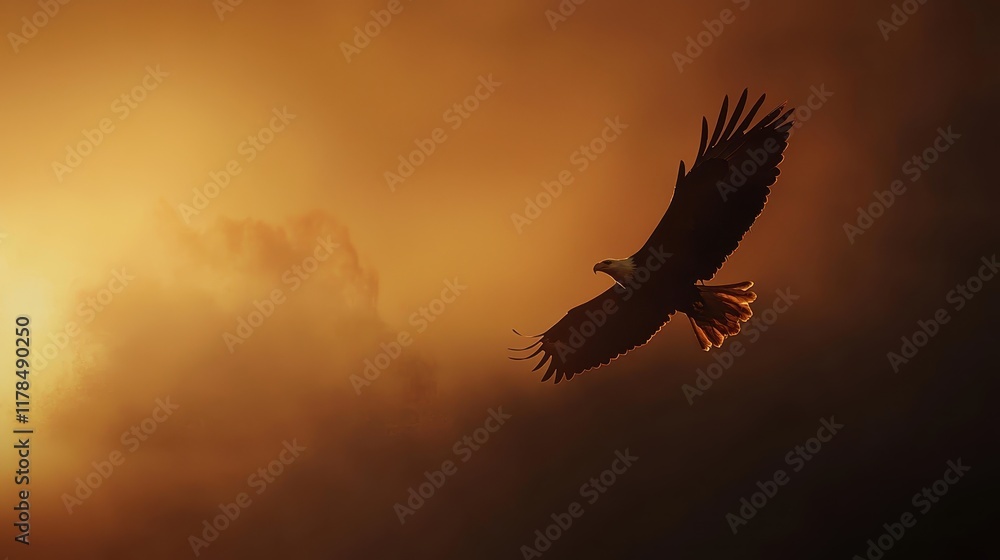 Obraz premium Bald Eagle in Flight at Dusk