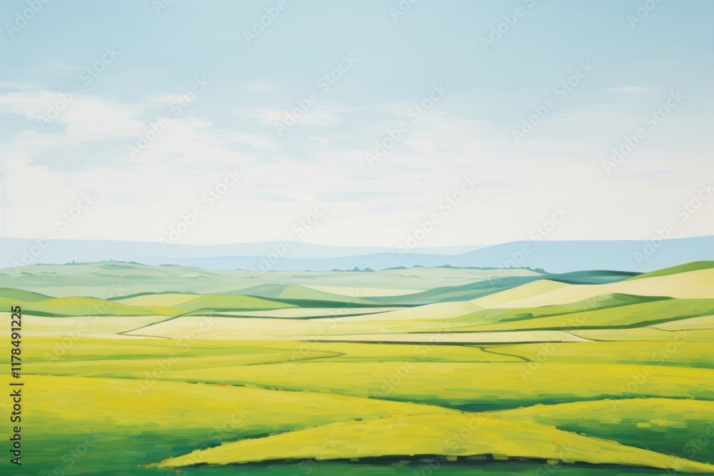 Fototapeta premium Empty grassland landscape outdoors horizon.