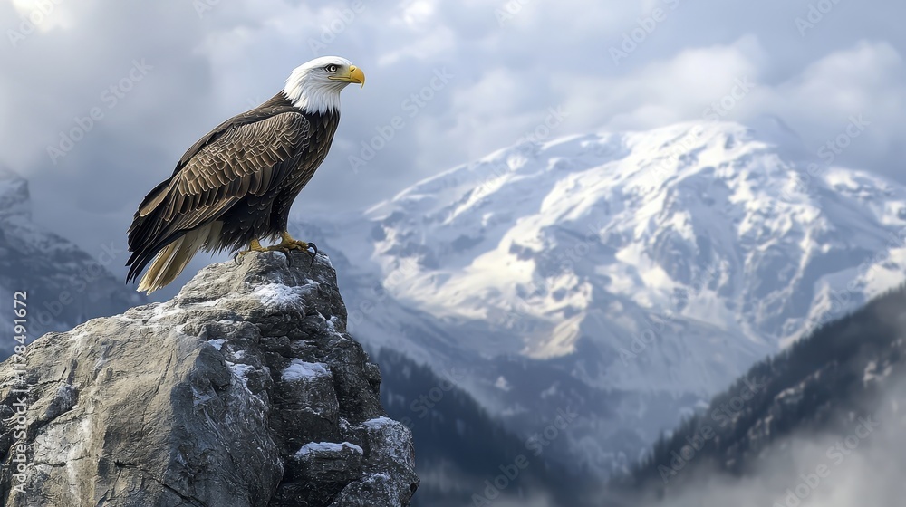 Fototapeta premium Bald Eagle on High Rocky Cliff