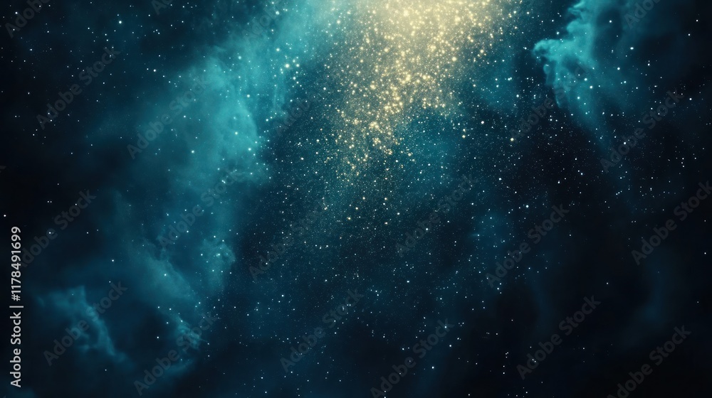Naklejka premium A mesmerizing cosmic scene filled with glittering stars and ethereal clouds.