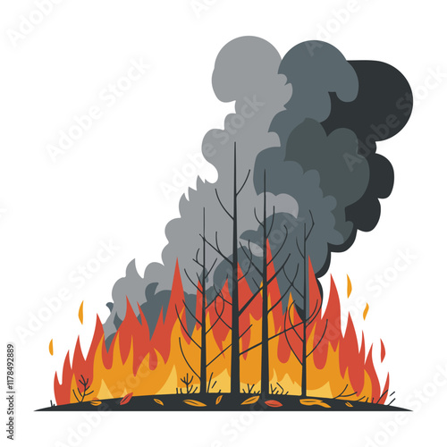 Forest fire burning trees and grass wildfire Vector