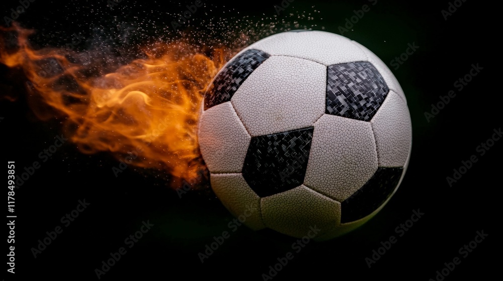 Naklejka premium Fiery Soccer Ball in Motion Dynamic Sports Action Image