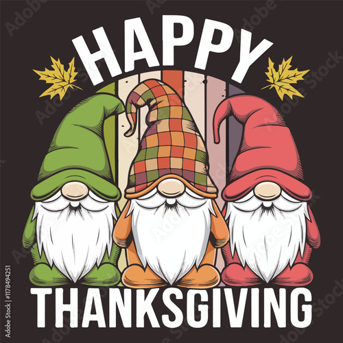 Happy thanksgiving gnomes vector design, and t shirt design