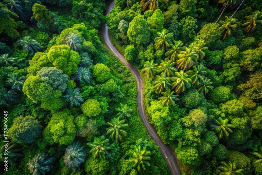 Drone Shot: Lush Tropical Forest Pathway Drone Shot: Lush Tropical Forest Pathway